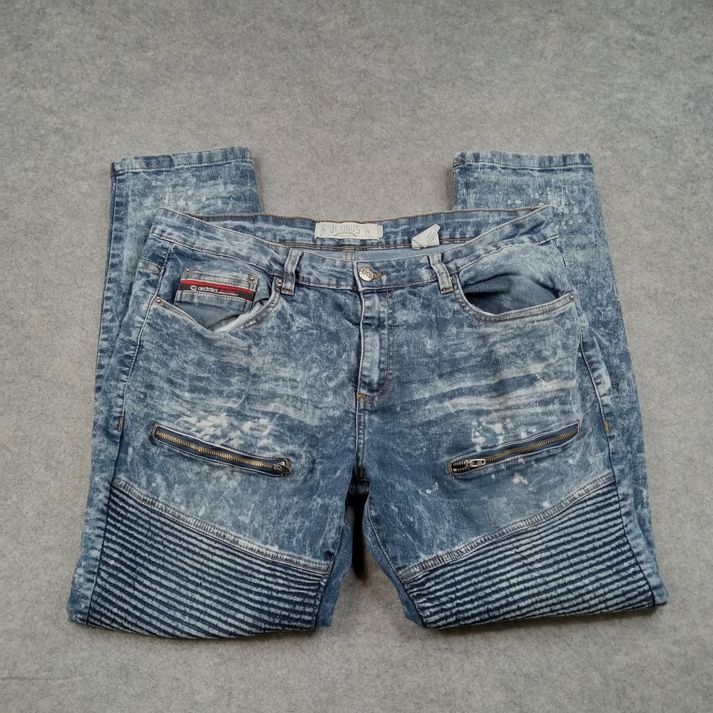 Akademiks Jeans Mens 38x29 Jeanius Acid Wash Moto Biker‎ Straight Stretch Denim